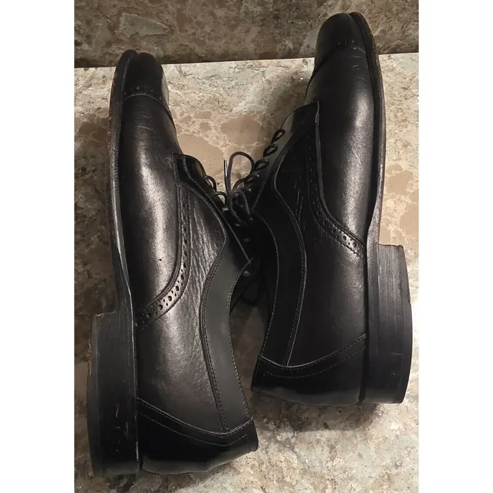 Stamati Mastroianni Men’s Black Leather Cap Toe Oxford Bespoke Shoes Size 10.5 W